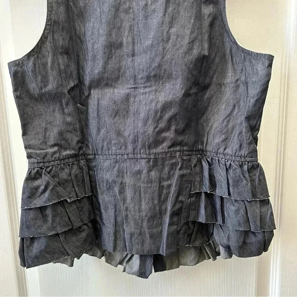 Banana Republic Vest Tailored Ruffle Italian Cotton Sleeveless Blue Size 6 NWT - Picture 8 of 16
